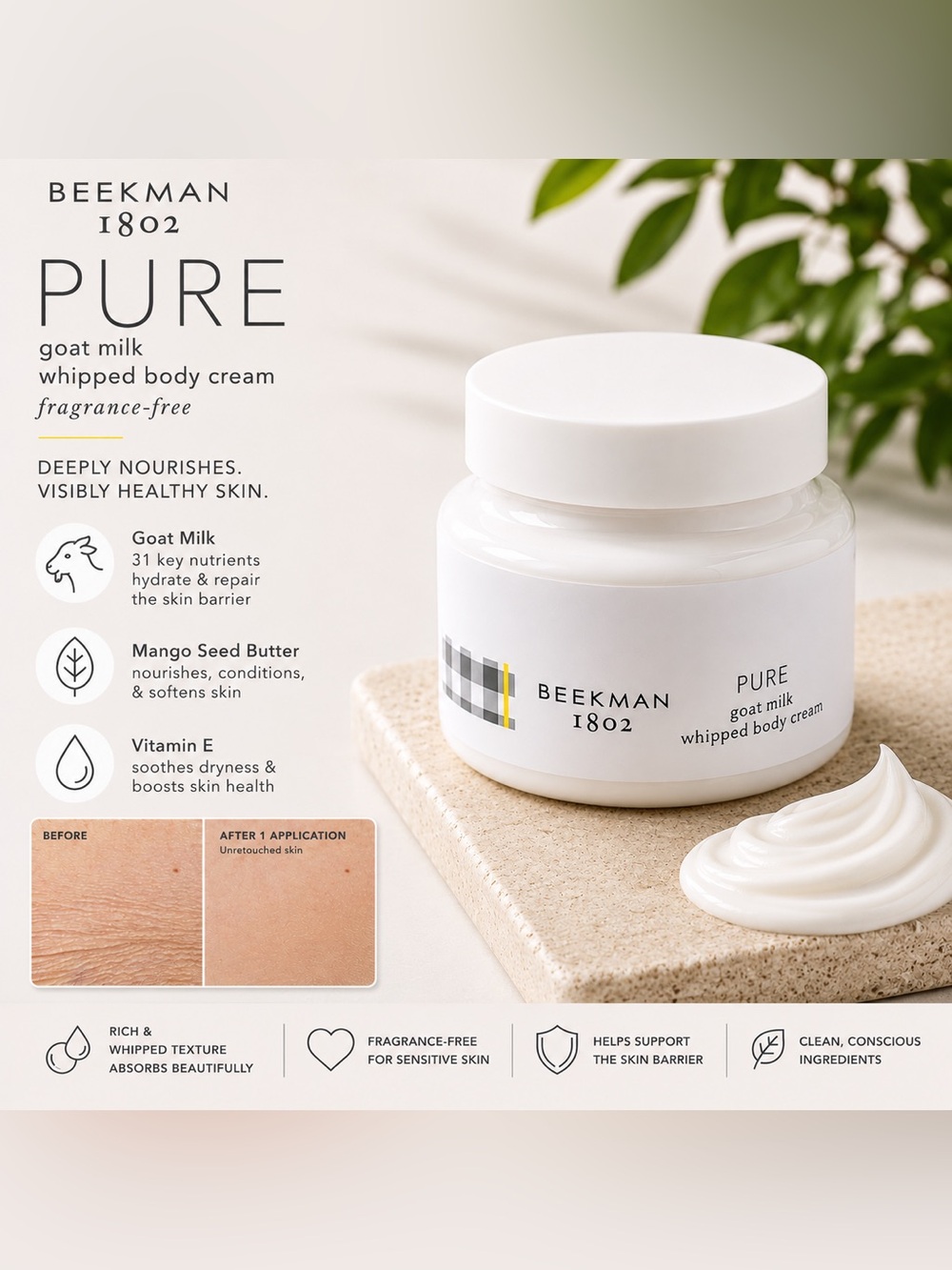 Beekman 1802 Pure Goat Milk Whipped Body Cream Fragrance Free